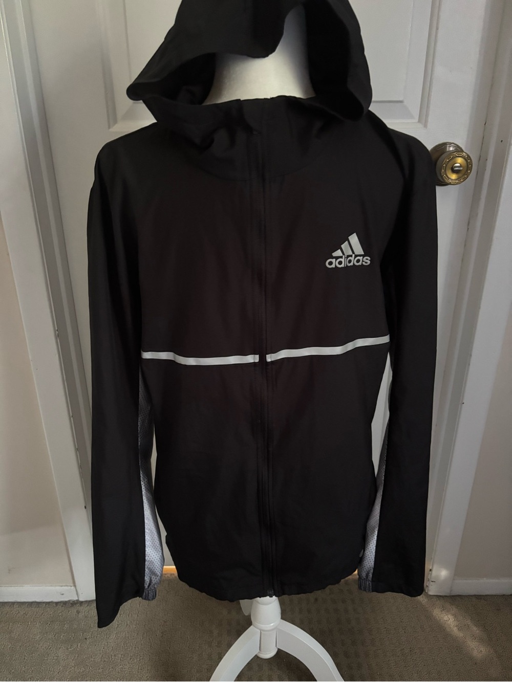 adidas Black Hooded Performance Jacket with Reflective Stripe